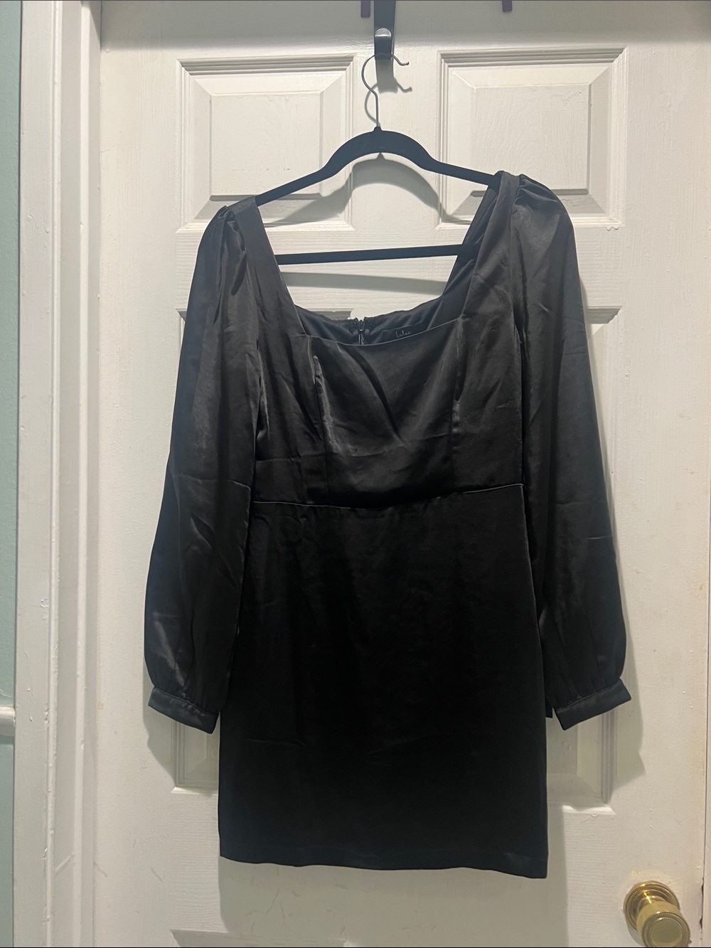 Lulu's Black Long-Sleeve Satin Mini Dress NWT